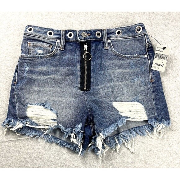 Mavi Claire Shorts Womens 27 Blue Denim High Rise Distressed Cut Off NWT - Picture 2 of 16